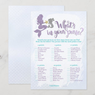 Mermaid What's in your purse baby shower game card