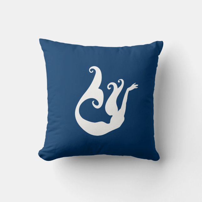 mermaid White on blue pillow (Front)