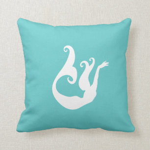 mermaid White on teal blue pillow