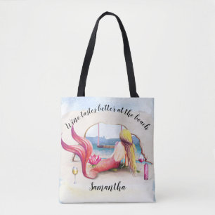 Mermaid Wine Tastes Better at Beach Personalised Tote Bag