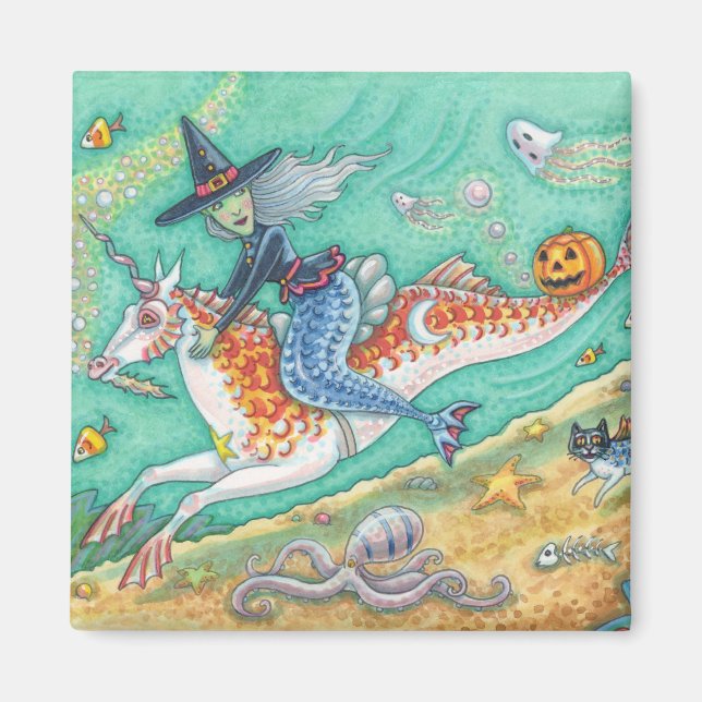 MERMAID WITCH, FANTASY MERHORSE HALLOWEEN MAGNET (Front)