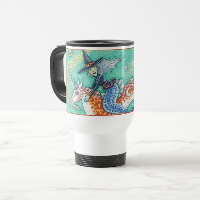 MERMAID WITCH, HALLOWEEN MERHORSE COMMUTER MUG Wht (Front Left)