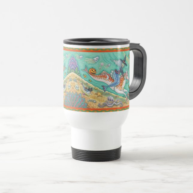 MERMAID WITCH, HALLOWEEN MERHORSE COMMUTER MUG Wht (Front Right)