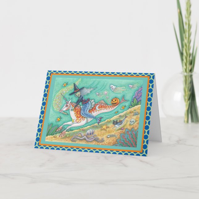 MERMAID WITCH, UNICORN FANTASY GREETING CARD Verse (Front)