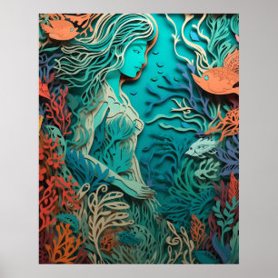 Mermaid with 3d art  poster