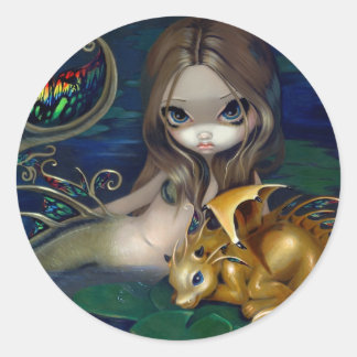 "Mermaid with a Golden Dragon" Stciker Classic Round Sticker