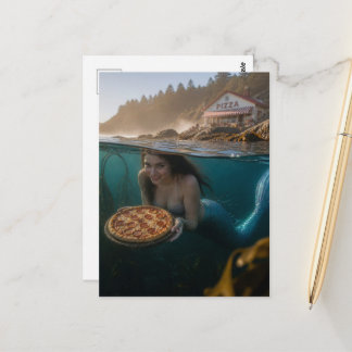 Mermaid With a Pizza Postcard