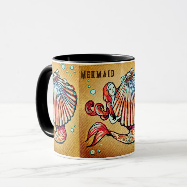 Mermaid with a Sea Shell Drawing Mug (Front Left)