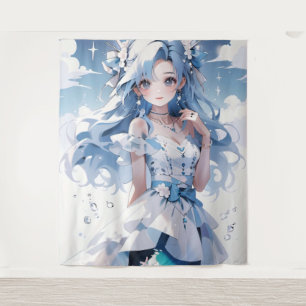 Mermaid with Blue Hair in a Blue Dress Tapestry