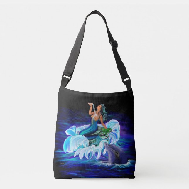 Mermaid with Dolphin Crossbody Bag (Front)