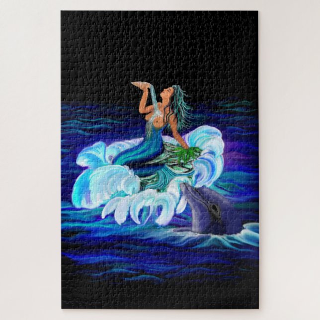 Mermaid with Dolphin Jigsaw Puzzle (Vertical)