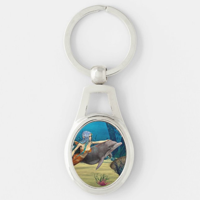 Mermaid with Dolphin Key Ring (Front)