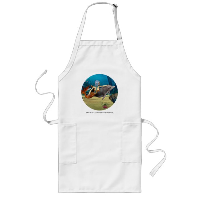 Mermaid with Dolphin Long Apron (Front)