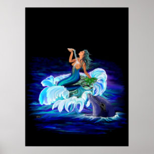 Mermaid with Dolphin Poster
