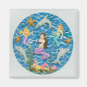 Mermaid with Dolphins 001 JL Biel Magnet
