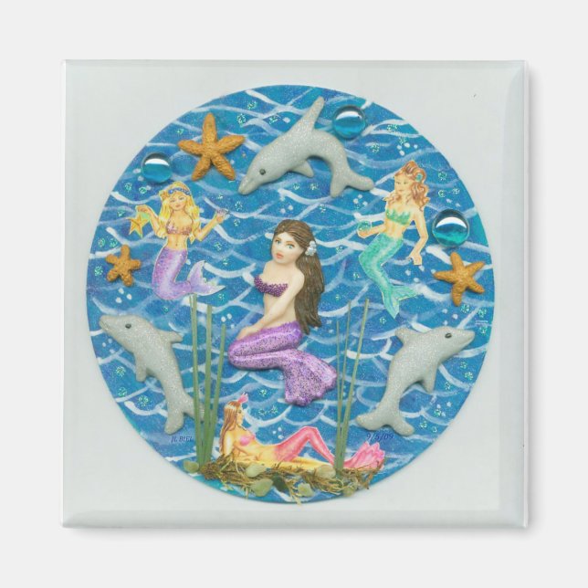 Mermaid with Dolphins 001 JL Biel Magnet (Front)