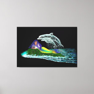 Mermaid with Dolphins Canvas Print