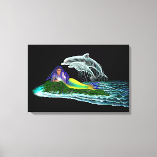 Mermaid with Dolphins Canvas Print