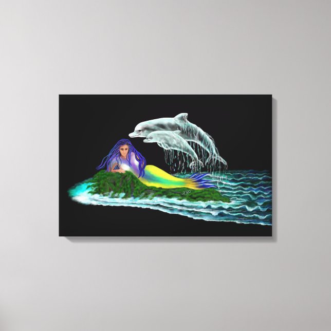 Mermaid with Dolphins Canvas Print (Front)