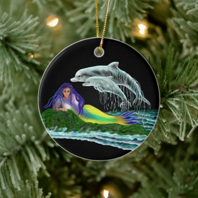 Mermaid with Dolphins Ceramic Tree Decoration (Tree)