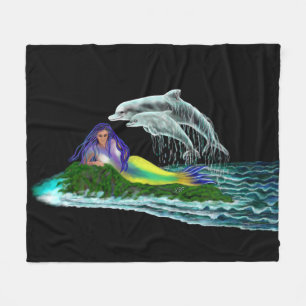 Mermaid with Dolphins Fleece Blanket