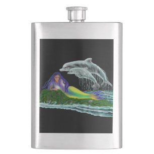 Mermaid with Dolphins Hip Flask