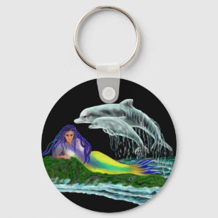 Mermaid with Dolphins Key Ring