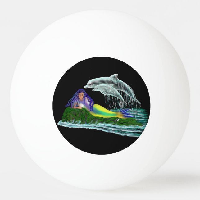 Mermaid with Dolphins Ping Pong Ball (Back)