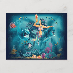 Mermaid With Dolphins Postcard