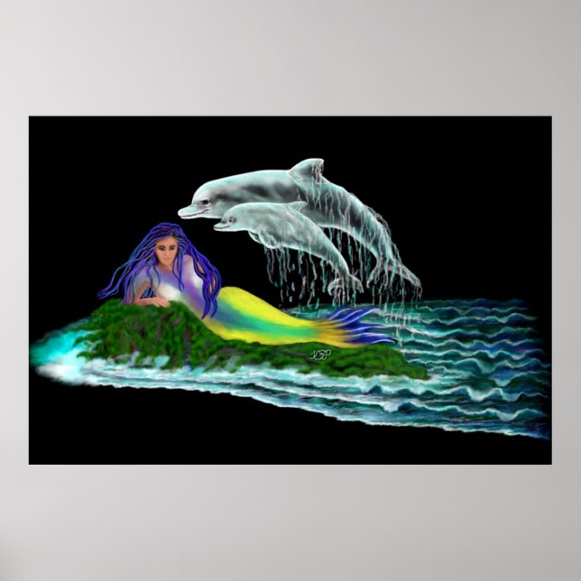 Mermaid with Dolphins Poster (Front)