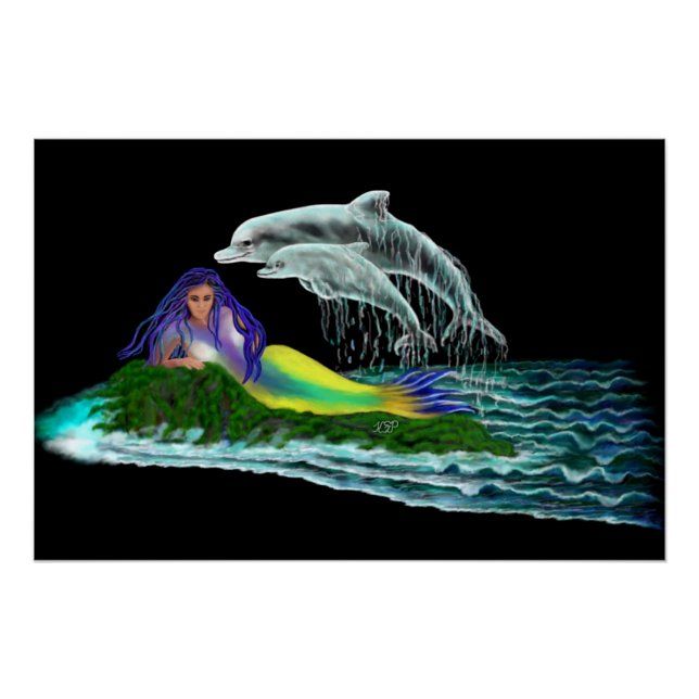 Mermaid with Dolphins Poster (Front)