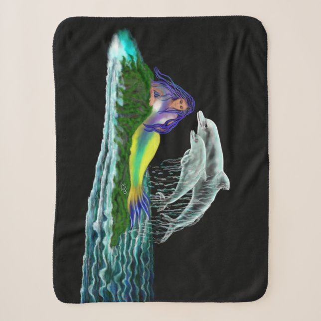 Mermaid with Dolphins Sherpa Blanket (Front)
