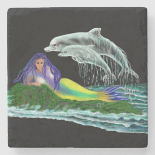 Mermaid with Dolphins Stone Coaster