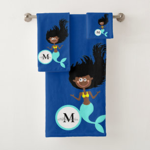 Mermaid with Dreadlocks hair Girl  Bath Towel Set