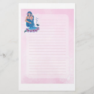 Mermaid with flowers art by Renee Lavoie Stationery