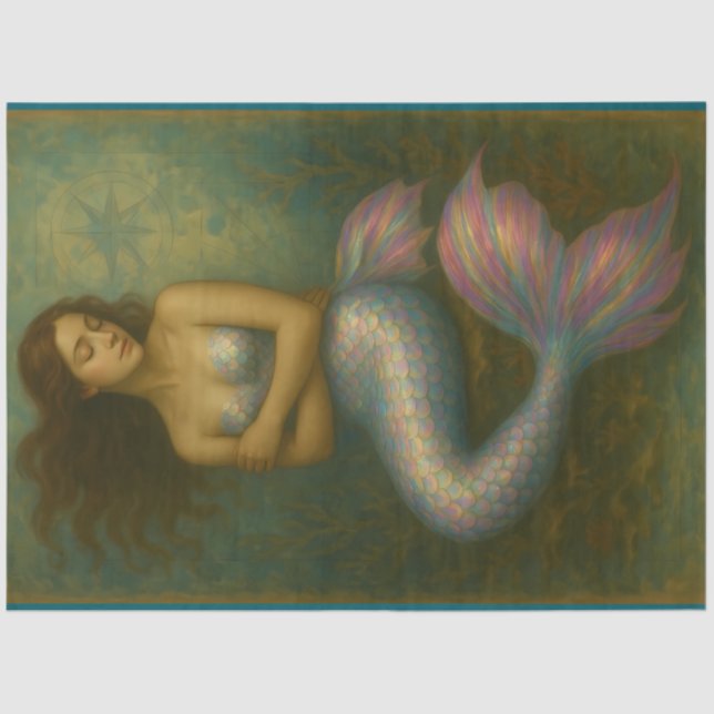 Mermaid with Iridescent Scales | Decoupage Tissue Paper (Front)