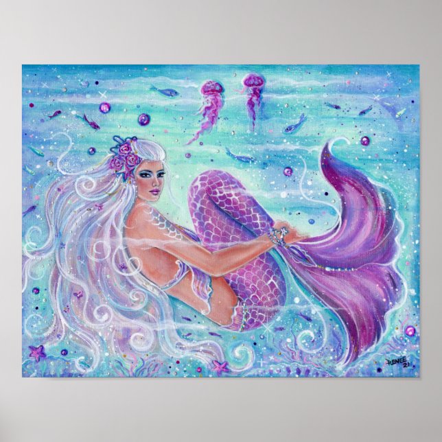 Mermaid with jellyfish art by Renee Lavoie Poster (Front)