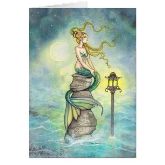 Mermaid with Lantern and Moon Fantasy Art Card