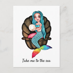 Mermaid With Pearl Watercolor Art Postcard