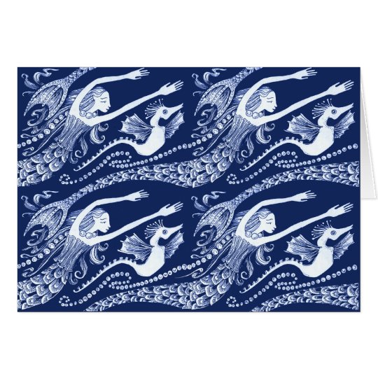 Mermaid with Pearls and Seahorse Card