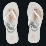 Mermaid with Pink Hair and Monogram Flip Flops<br><div class="desc">Calling all mermaids! This feminine design features a beautiful mermaid with long wavy pink hair floating over a matching neutral grey abstract dots pattern. Personalise with your monogram for an awesome pair of personalised flip flops. These make great bridesmaid gifts for beach or destination weddings.</div>