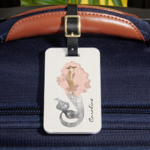 Mermaid with Pink Hair and Your Name Luggage Tag