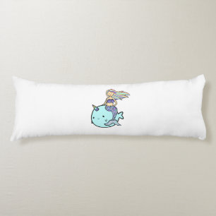 Mermaid with Rainbow Hair Riding Pet Narwal Body Cushion
