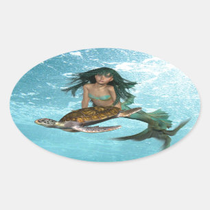 Mermaid with Sea Turtle  Stickers