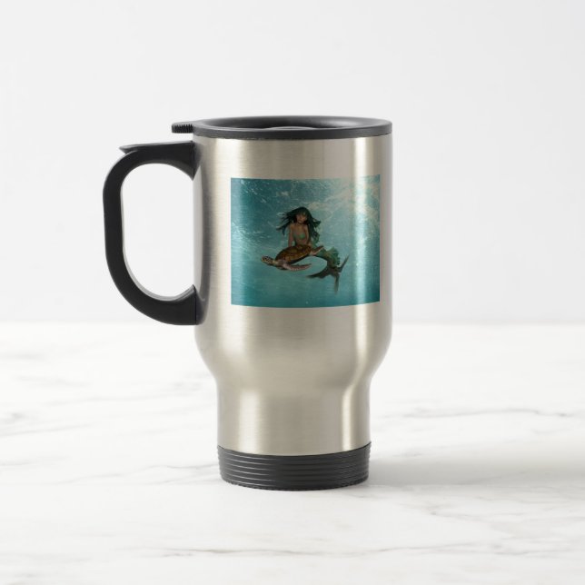 Mermaid with Sea Turtle Travel Mug (Left)