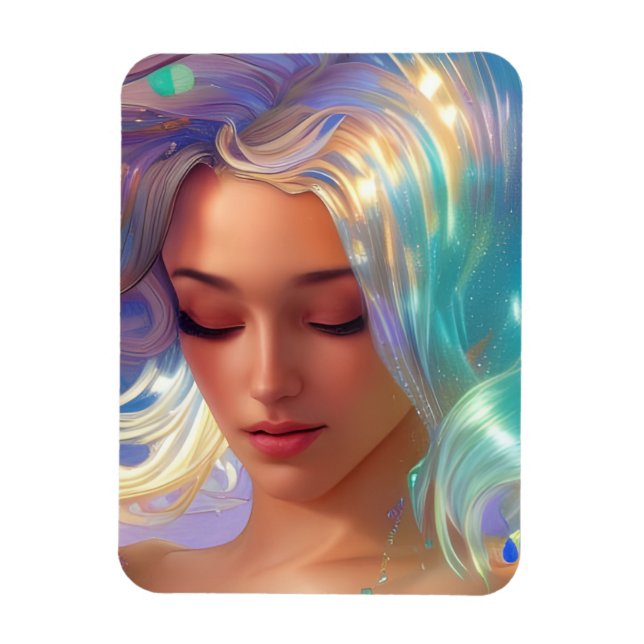 Mermaid with Shimmering Hair Magnet (Vertical)