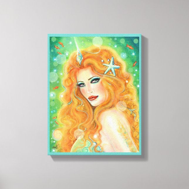 Mermaid with tropical fish art by Renee Lavoie   Canvas Print (Front)