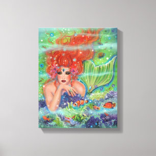 Mermaid with tropical fish art by Renee Lavoie   Canvas Print