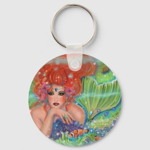 Mermaid with tropical fish art by Renee Lavoie   Key Ring