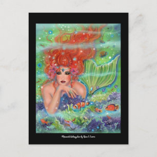 Mermaid with tropical fish art by Renee Lavoie   Postcard